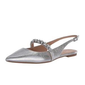Jewel Badgley Mischka Womens 6.5 M Silver Bambi Slingback Flats NIB JH9